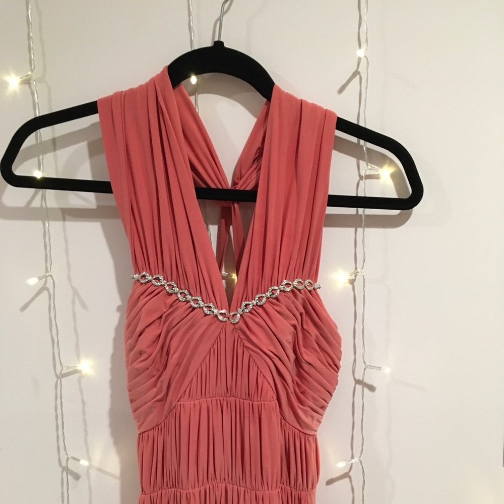 peach/ coral colored long dress